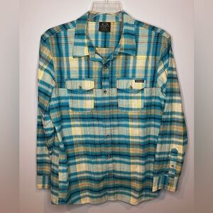 Oakley Shirt Mens Large Turquoise Plaid Flannel Button Up Long Sleeve